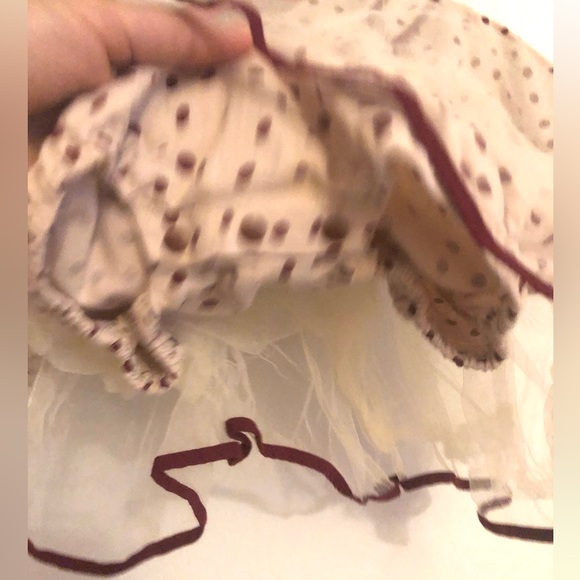 Adorable Mini Olie Burgundy Polka Dot Romper with Collar and Tulle Skirt Layer - Picture 3 of 5